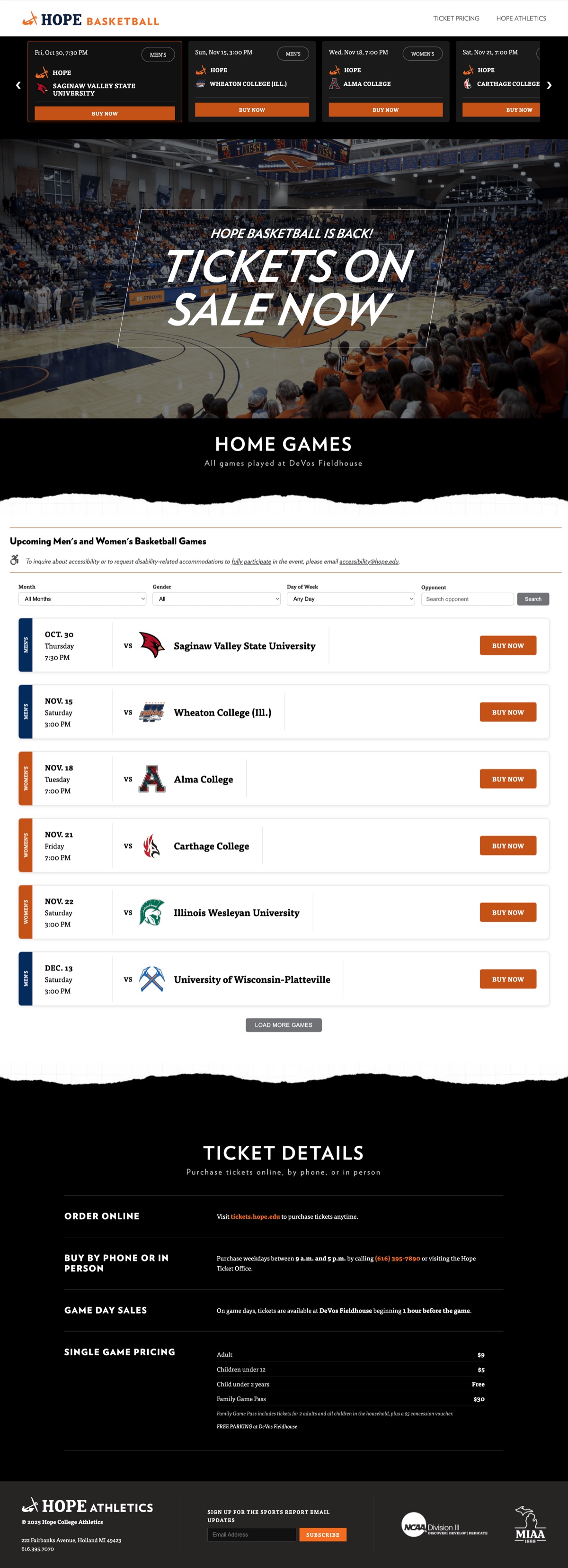 Hope College basketball website