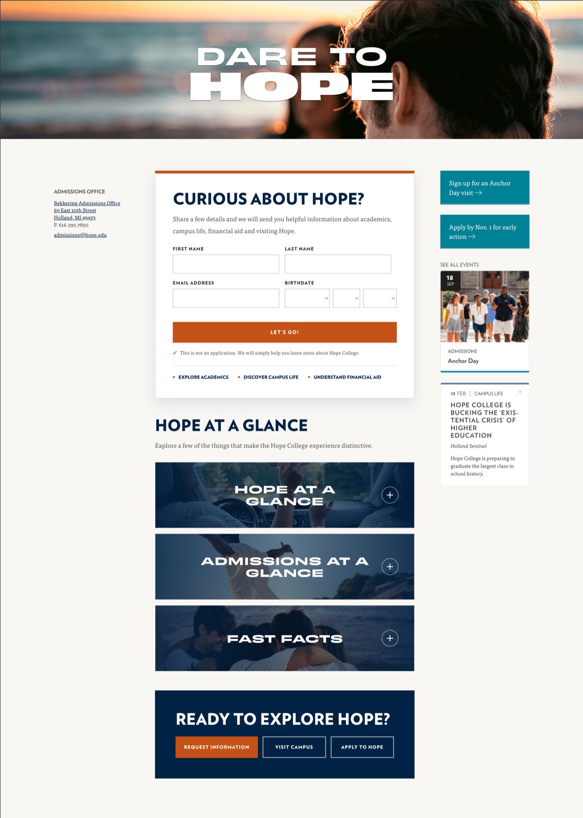Dare to Hope admissions website