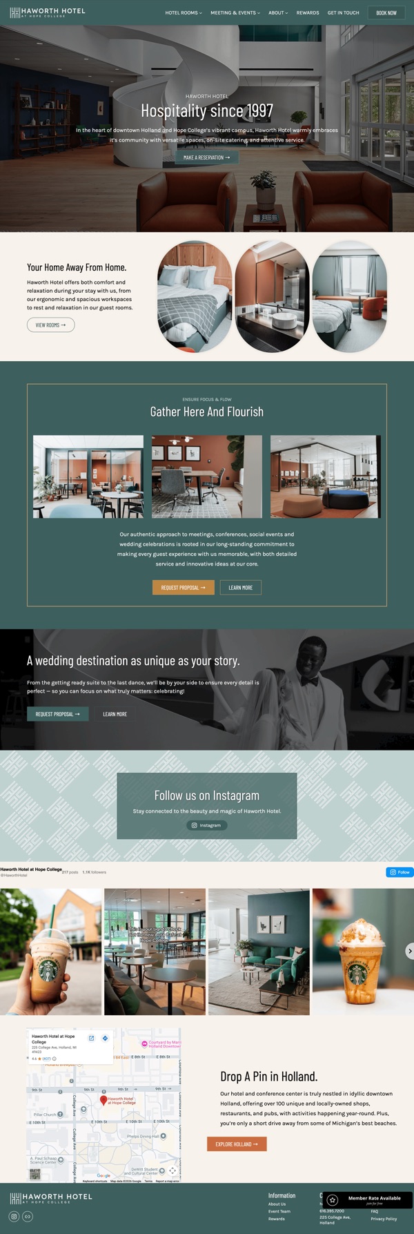 Haworth Hotel website design, full-page screenshot